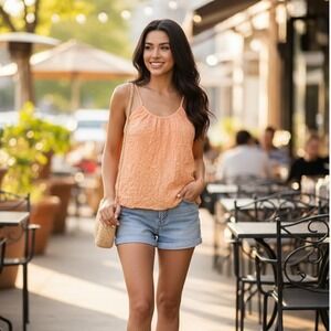 Apricot Lane Blouse Womens Sz M Millibon Orange Racerback Tank Top Casual NEW